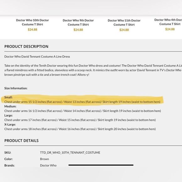 Doctor Who Tenth Doctor David Tenant Dress Size Small - Picture 8 of 8